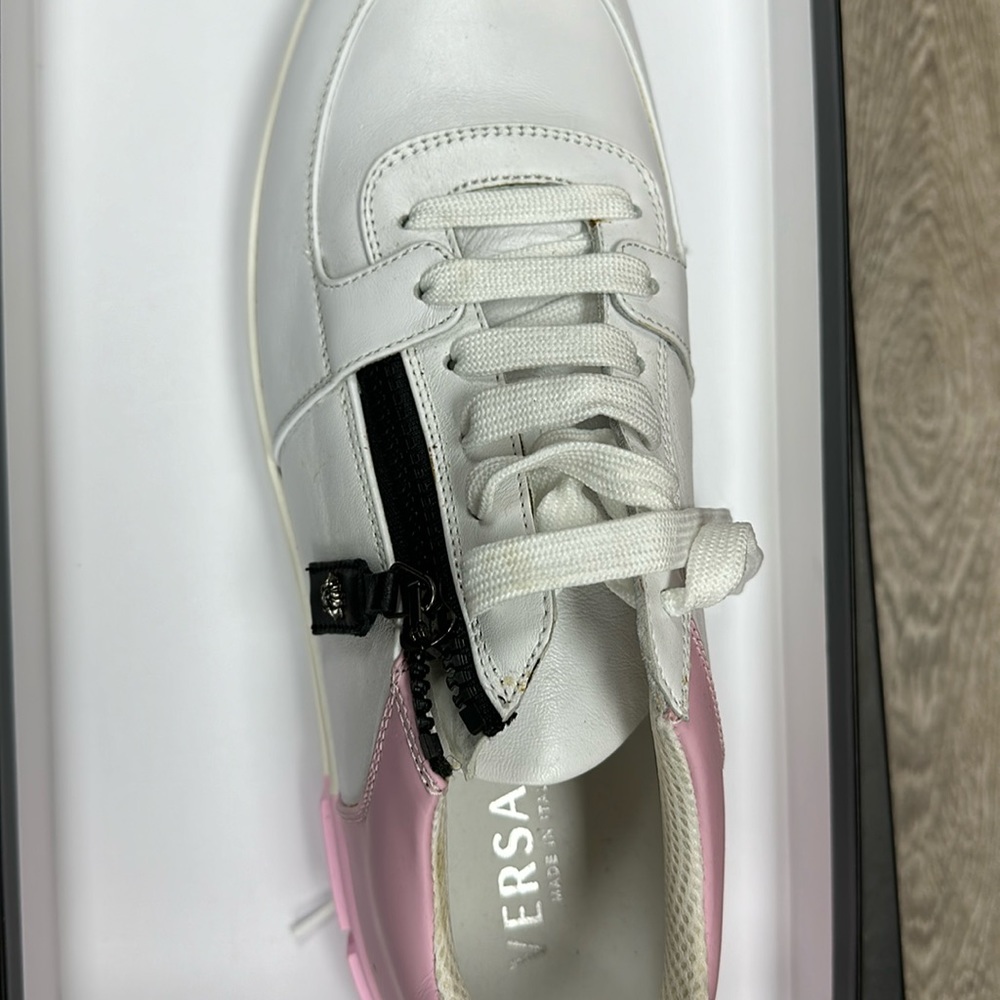Baby pink white sneakers Versace